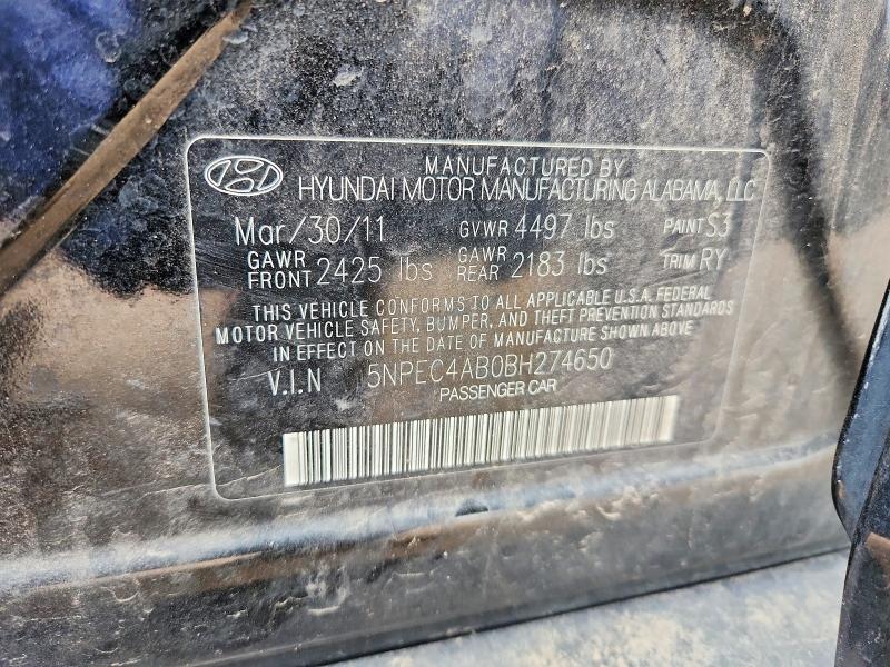 49970356 :رقم المزاد ، 5NPEC4AB0BH274650 vin ، 2011 Hyundai Sonata مزاد بيع