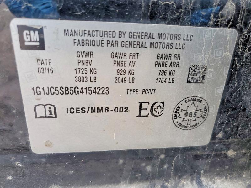 Продаж на аукціоні авто 2016 Chevrolet Sonic, vin: 1G1JC5SB5G4154223, номер лоту: 50266646
