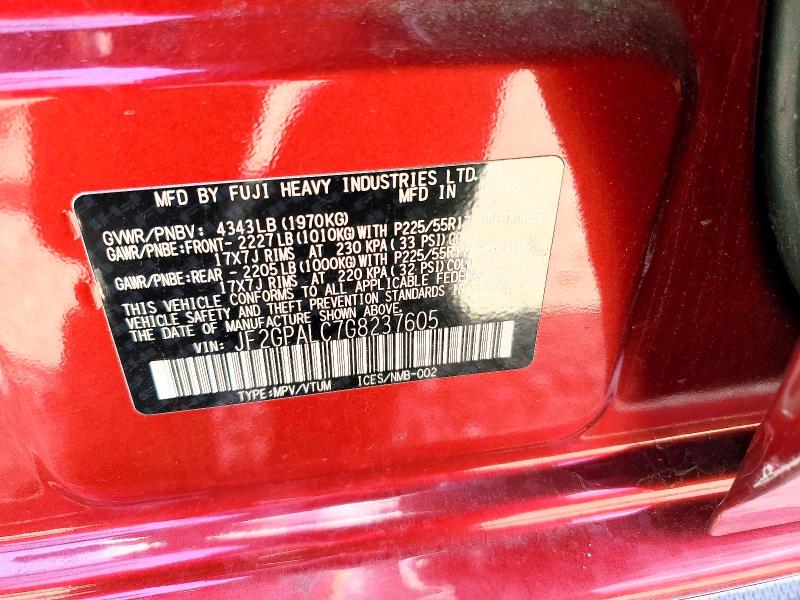 51242536 :رقم المزاد ، JF2GPALC7G8237605 vin ، 2016 Subaru Crosstrek مزاد بيع