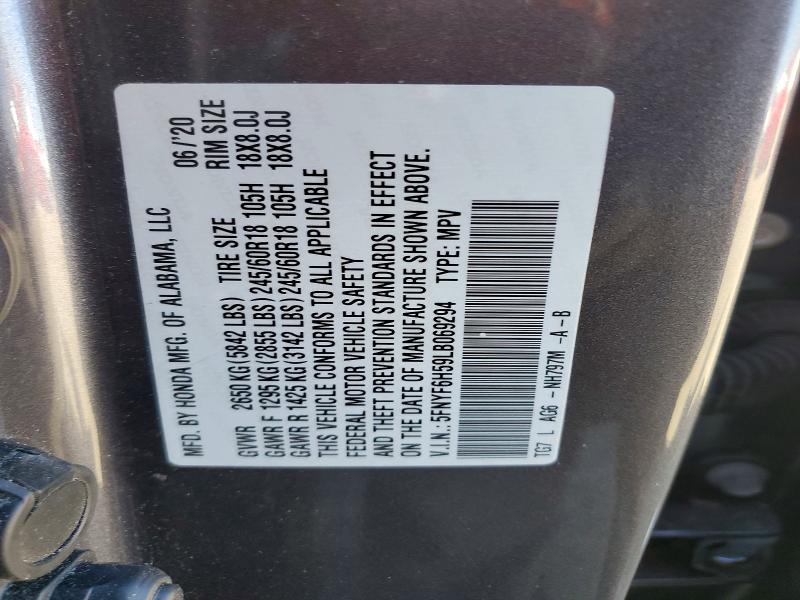 Продажа на аукционе авто 2020 Honda Pilot, vin: 5FNYF6H59LB069294, номер лота: 49009156