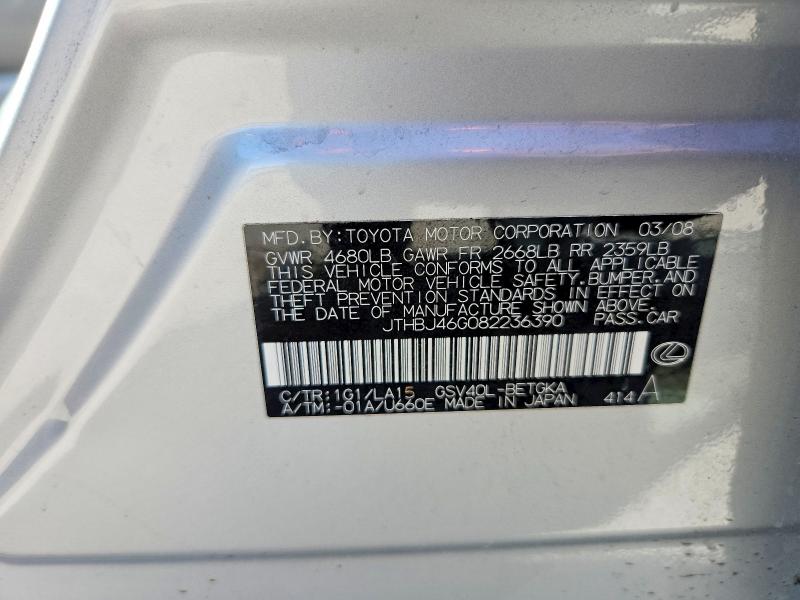 Aukcja sprzedaży 2008 Lexus Es, vin: JTHBJ46G082236390, numer aukcji: 50232186