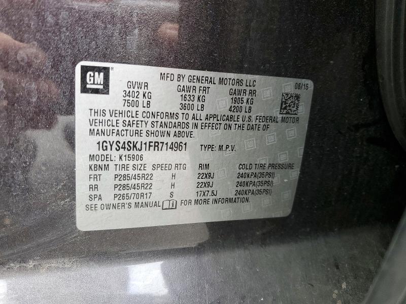 2015 Cadillac Escalade მანქანა იყიდება აუქციონზე, vin: 1GYS4SKJ1FR714961, აუქციონის ნომერი: 49670006