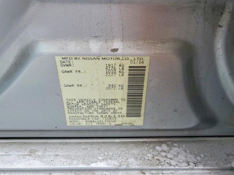 2016 Nissan Altima მანქანა იყიდება აუქციონზე, vin: 1N4AL3AP3GN326130, აუქციონის ნომერი: 50854656