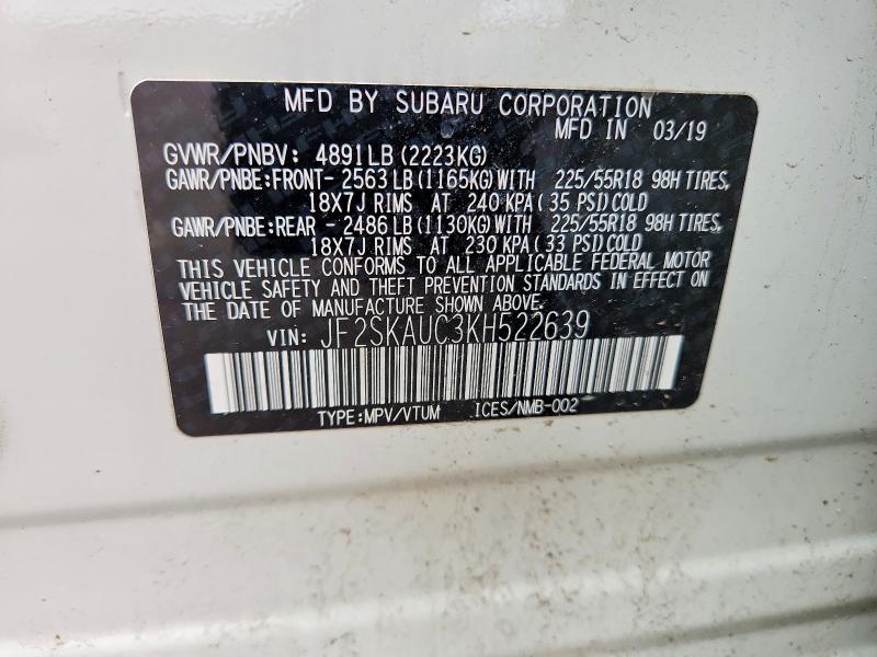 Продаж на аукціоні авто 2019 Subaru Forester, vin: JF2SKAUC3KH522639, номер лоту: 50426436