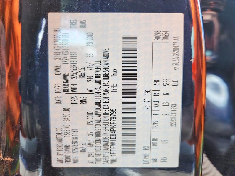 2023 Ford F150 მანქანა იყიდება აუქციონზე, vin: 1FTFW1E84PKF79795, აუქციონის ნომერი: 49938976