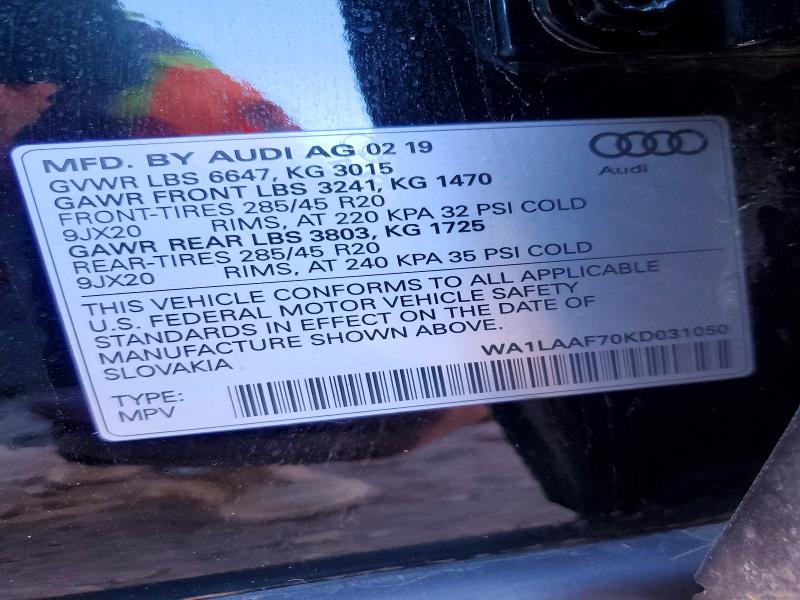 Aukcja sprzedaży 2019 Audi Q7, vin: WA1LAAF70KD031050, numer aukcji: 48602596