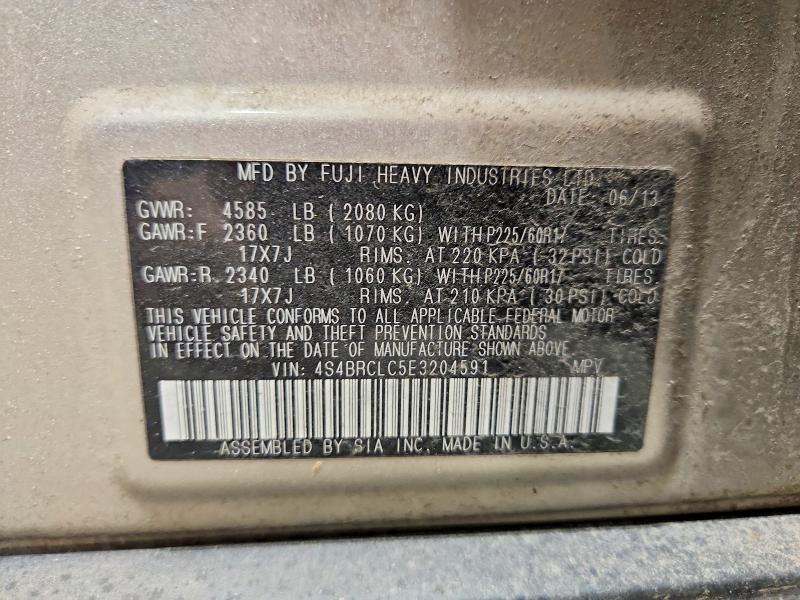 2014 Subaru Outback მანქანა იყიდება აუქციონზე, vin: 4S4BRCLC5E3204591, აუქციონის ნომერი: 48110506
