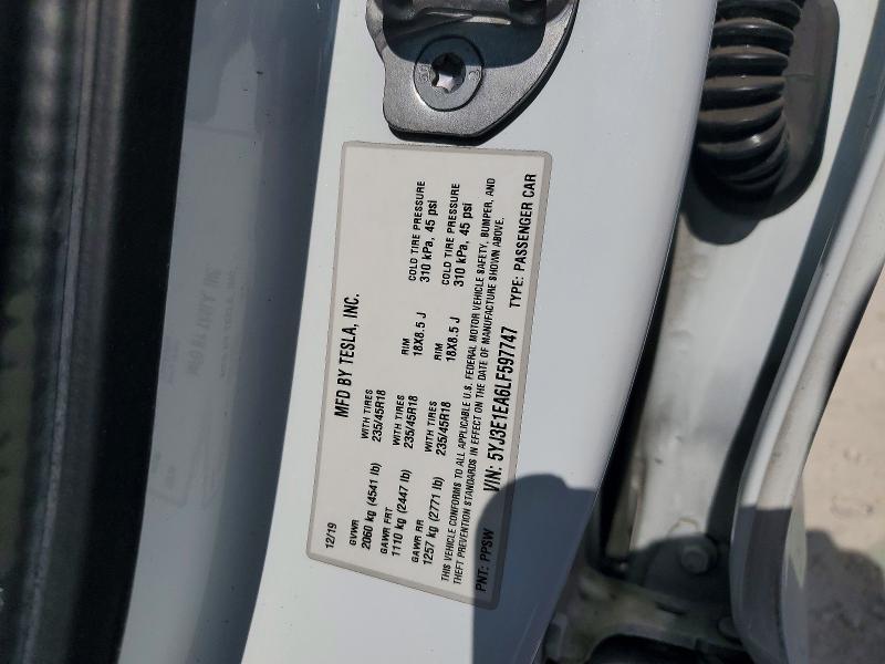 Продажа на аукционе авто 2020 Tesla Model 3, vin: 5YJ3E1EA6LF597747, номер лота: 48951206