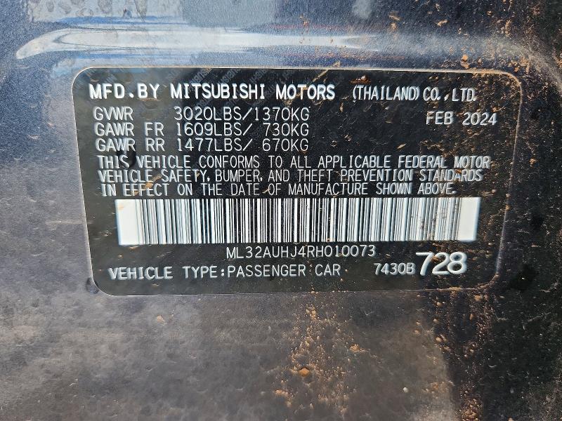 48706856 :رقم المزاد ، ML32AUHJ4RH010073 vin ، 2024 Mitsubishi Mirage مزاد بيع