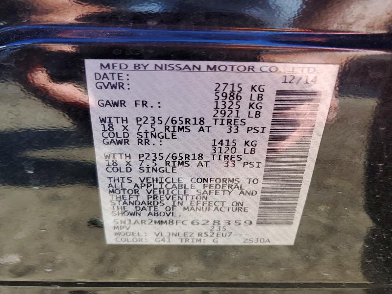 Продаж на аукціоні авто 2015 Nissan Pathfinder, vin: 5N1AR2MM8FC628359, номер лоту: 51458496