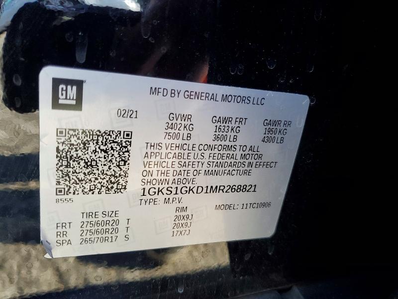 Aukcja sprzedaży 2021 Gmc Yukon Xl, vin: 1GKS1GKD1MR268821, numer aukcji: 51818726