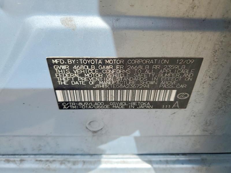 Продаж на аукціоні авто 2010 Lexus Es, vin: JTHBK1EG8A2367294, номер лоту: 49802046