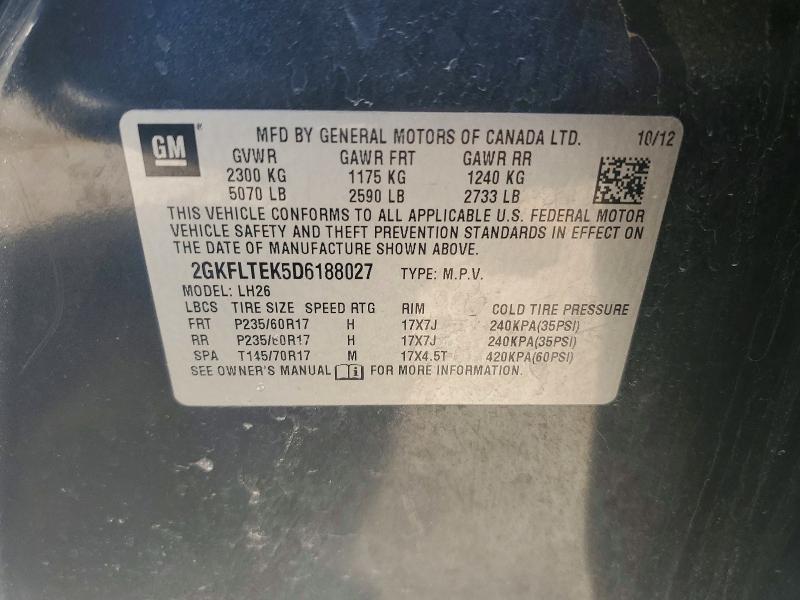 51014146 :رقم المزاد ، 2GKFLTEK5D6188027 vin ، 2013 Gmc Terrain مزاد بيع