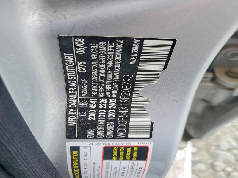 50672746 :رقم المزاد ، WDDGF54X19F208793 vin ، 2009 Mercedes-benz C مزاد بيع