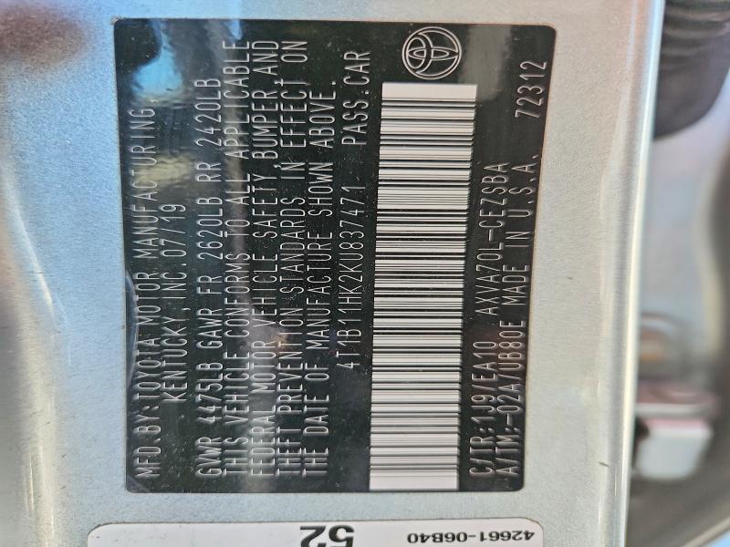 Продажа на аукционе авто 2019 Toyota Camry, vin: 4T1B11HK2KU837471, номер лота: 51540436