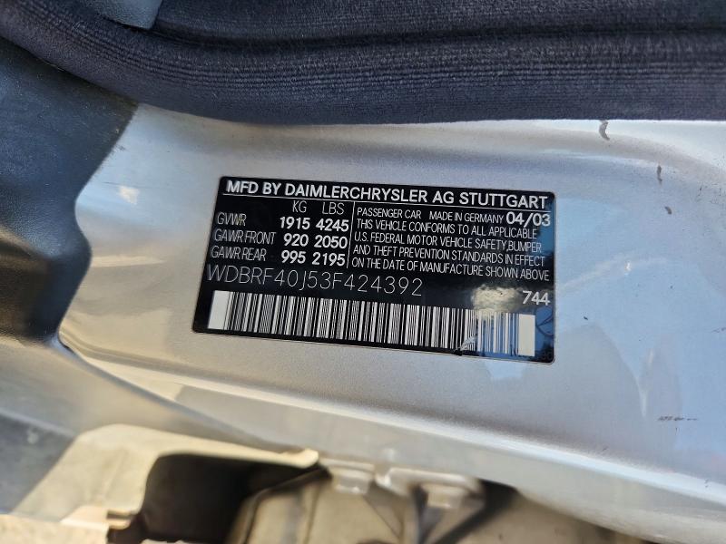 Продаж на аукціоні авто 2003 Mercedes-benz C, vin: WDBRF40J53F424392, номер лоту: 50592536