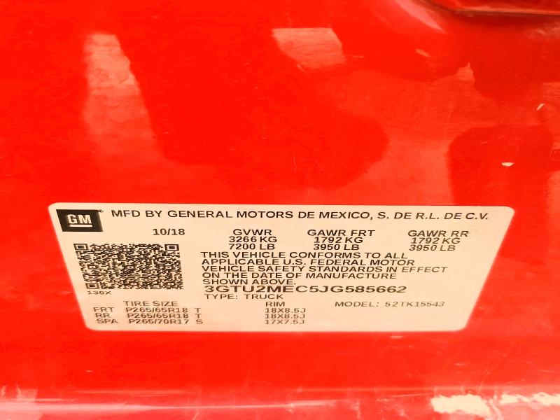 Aukcja sprzedaży 2018 Gmc Sierra, vin: 3GTU2MEC5JG585662, numer aukcji: 51685916