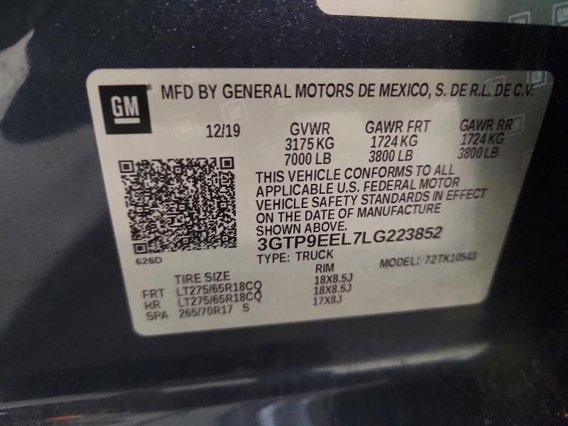 51334956 :رقم المزاد ، 3GTP9EEL7LG223852 vin ، 2020 Gmc Sierra مزاد بيع