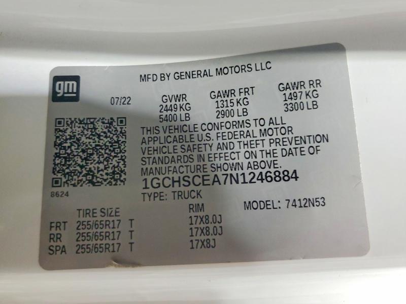 Продаж на аукціоні авто 2022 Chevrolet Colorado, vin: 1GCHSCEA7N1246884, номер лоту: 59748086