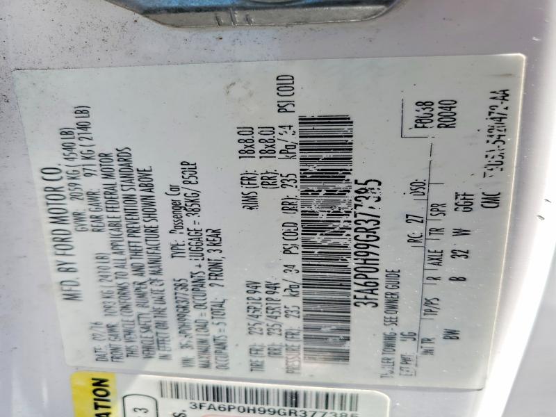 Aukcja sprzedaży 2016 Ford Fusion, vin: 3FA6P0H99GR377385, numer aukcji: 75408565