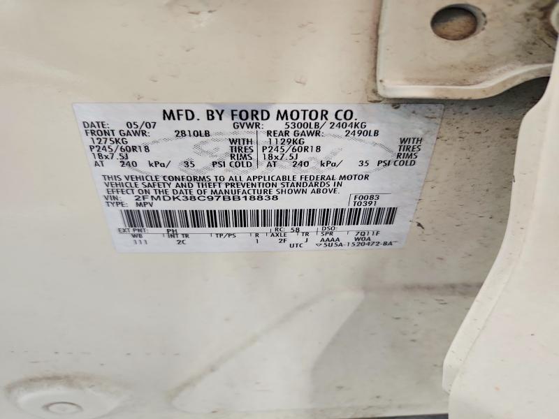 Aukcja sprzedaży 2007 Ford Edge, vin: 2FMDK38C97BB18838, numer aukcji: 49490196