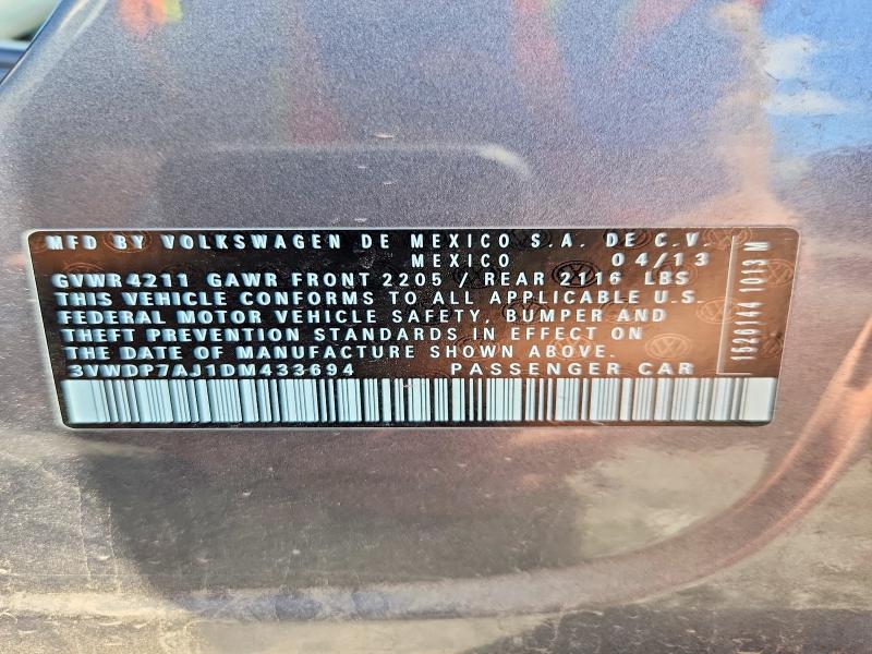 49875556 :رقم المزاد ، 3VWDP7AJ1DM433694 vin ، 2013 Volkswagen Jetta مزاد بيع