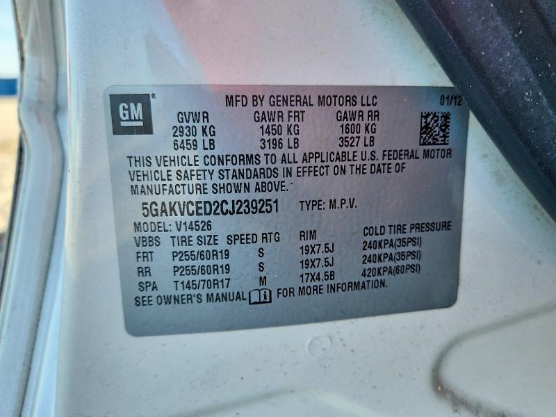 Aukcja sprzedaży 2012 Buick Enclave, vin: 5GAKVCED2CJ239251, numer aukcji: 49385616