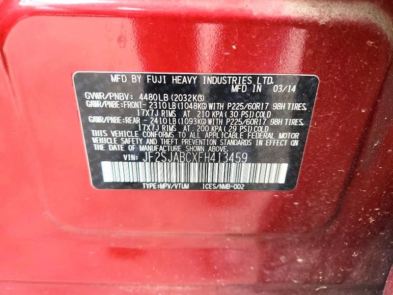 50325166 :رقم المزاد ، JF2SJABCXFH413459 vin ، 2015 Subaru Forester مزاد بيع