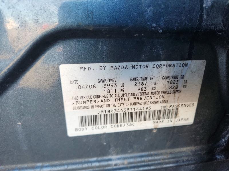 Продажа на аукционе авто 2008 Mazda 3, vin: JM1BK344381144195, номер лота: 49467536