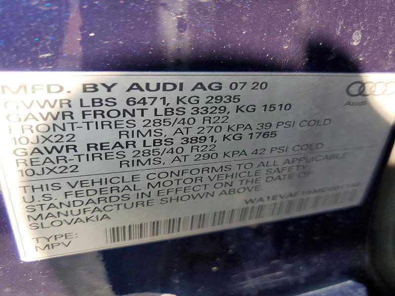 Aukcja sprzedaży 2021 Audi Q8, vin: WA1EVAF15MD001148, numer aukcji: 49027176