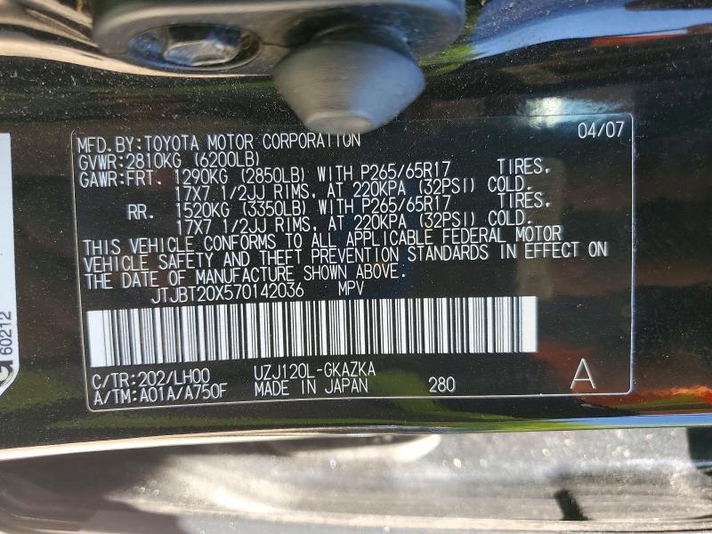Aukcja sprzedaży 2007 Lexus Gx, vin: JTJBT20X570142036, numer aukcji: 49320656