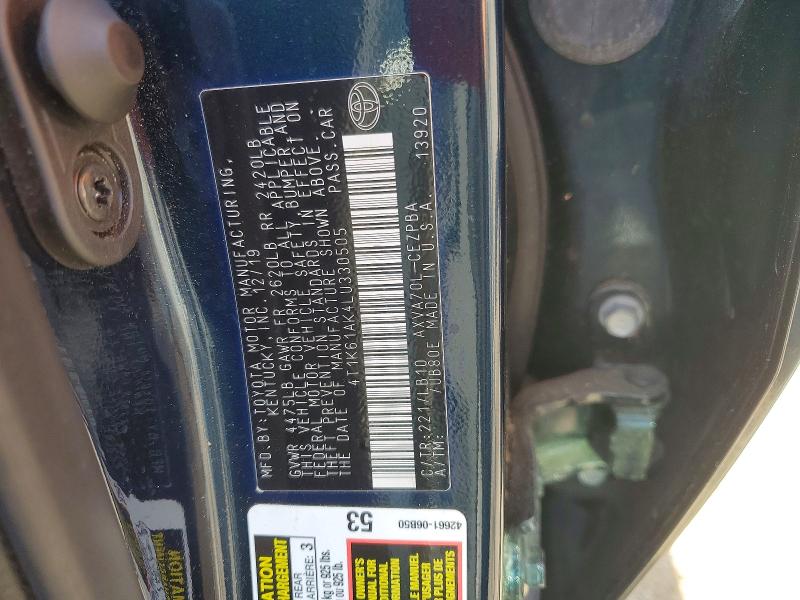 Продажа на аукционе авто 2020 Toyota Camry, vin: 4T1K61AK4LU330505, номер лота: 48418986