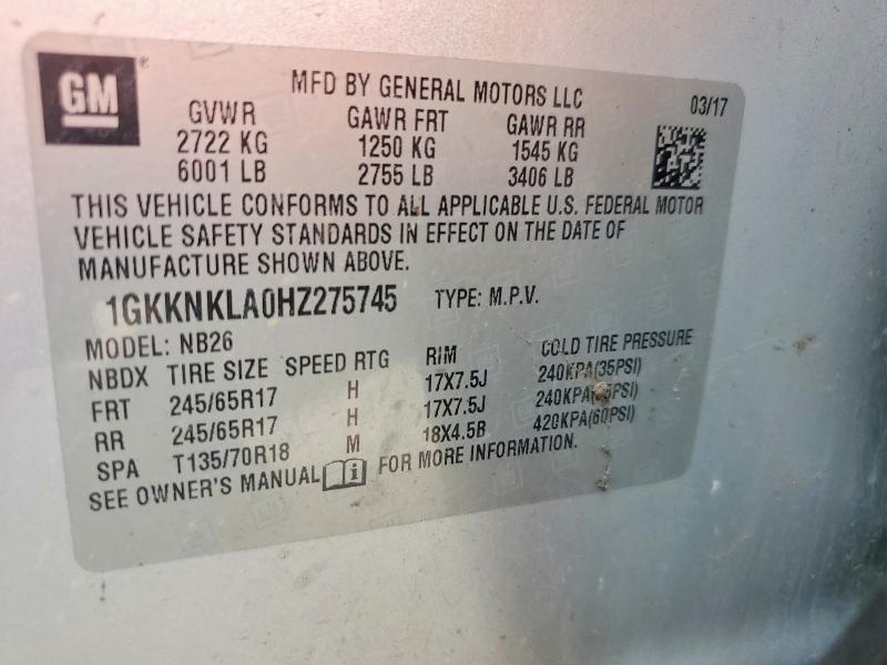 Aukcja sprzedaży 2017 Gmc Acadia, vin: 1GKKNKLA0HZ275745, numer aukcji: 48678516