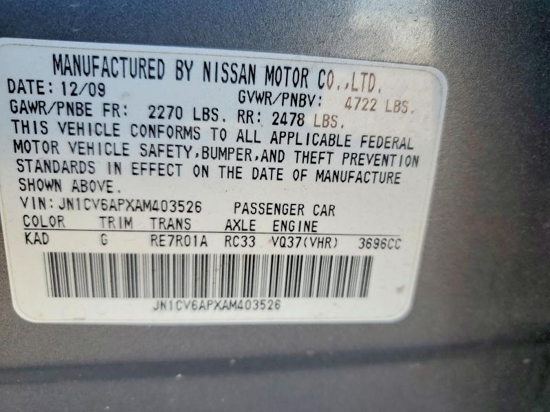 48713986 :رقم المزاد ، JN1CV6APXAM403526 vin ، 2010 Infiniti G37 Sedan مزاد بيع