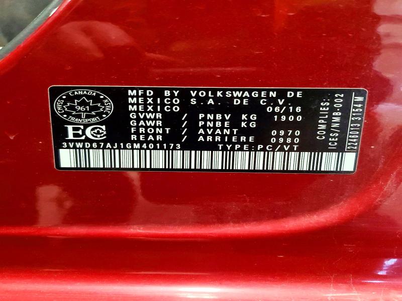 2016 Volkswagen Jetta მანქანა იყიდება აუქციონზე, vin: 3VWD67AJ1GM401173, აუქციონის ნომერი: 51259346