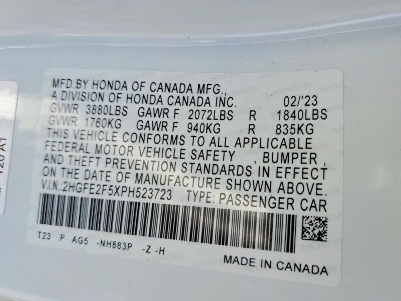 48708856 :رقم المزاد ، 2HGFE2F5XPH523723 vin ، 2023 Honda Civic مزاد بيع