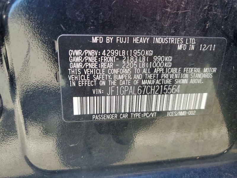 Продаж на аукціоні авто 2012 Subaru Impreza, vin: JF1GPAL67CH215564, номер лоту: 50198056