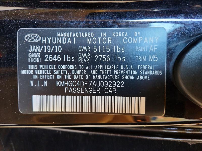 Продаж на аукціоні авто 2010 Hyundai Genesis, vin: KMHGC4DF7AU092922, номер лоту: 51461876