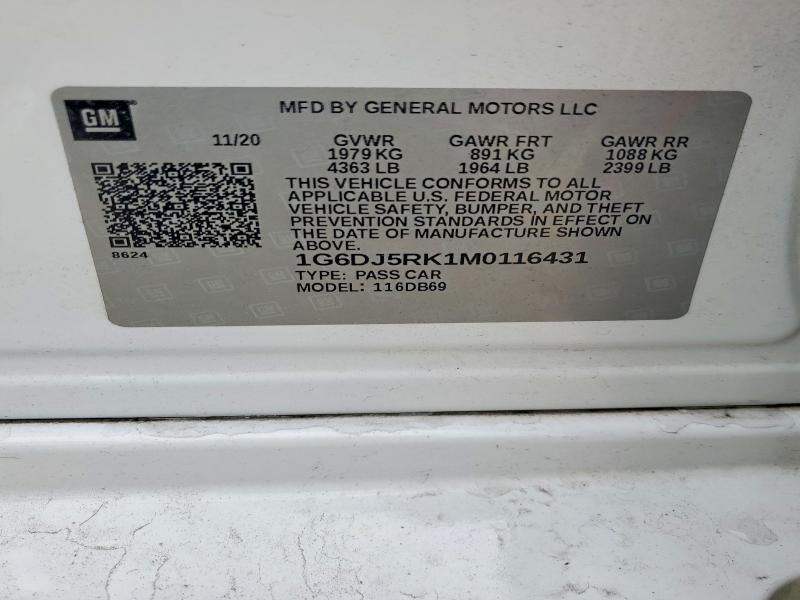 2021 Cadillac Ct4 მანქანა იყიდება აუქციონზე, vin: 1G6DJ5RK1M0116431, აუქციონის ნომერი: 51988186