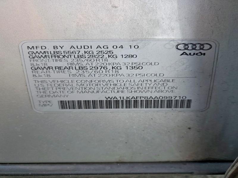 50004256 :رقم المزاد ، WA1LKAFP8AA099710 vin ، 2010 Audi Q5 مزاد بيع