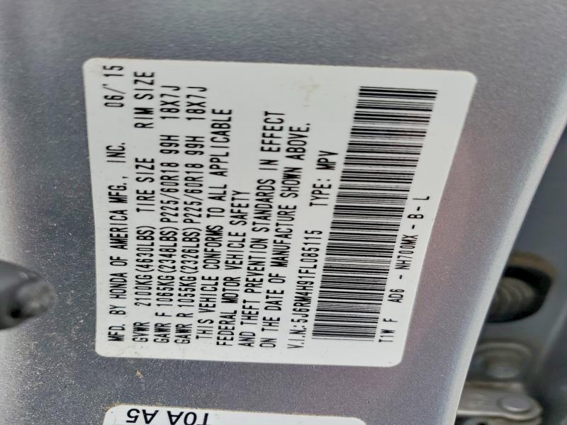 51527046 :رقم المزاد ، 5J6RM4H91FL085115 vin ، 2015 Honda Cr-v مزاد بيع