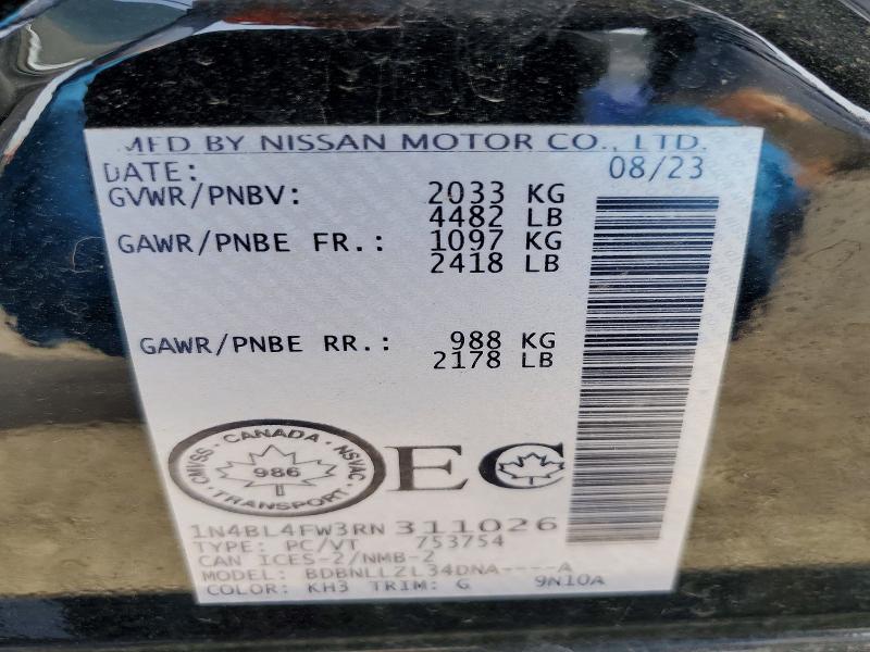 Aukcja sprzedaży 2024 Nissan Altima, vin: 1N4BL4FW3RN311026, numer aukcji: 49800806