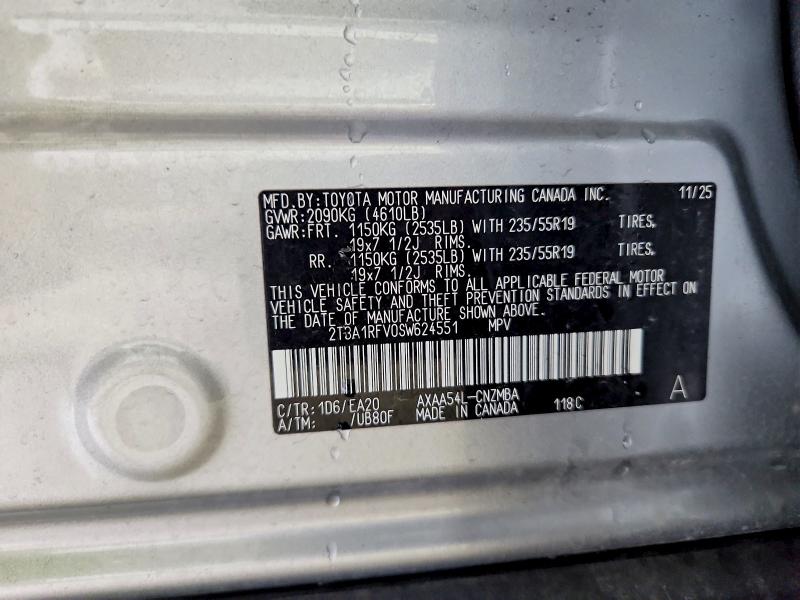 49993306 :رقم المزاد ، 2T3A1RFV0SW624551 vin ، 2025 Toyota Rav4 مزاد بيع