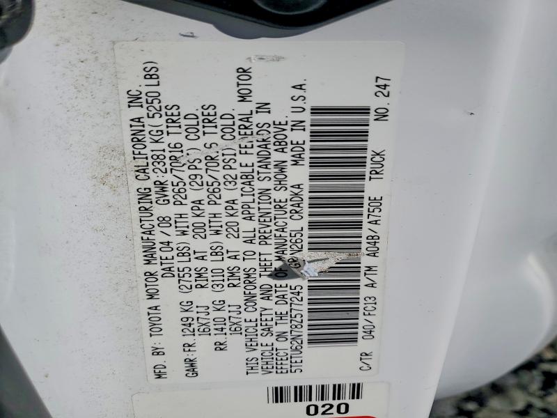 51198706 :رقم المزاد ، 5TETU62N78Z577245 vin ، 2008 Toyota Tacoma مزاد بيع