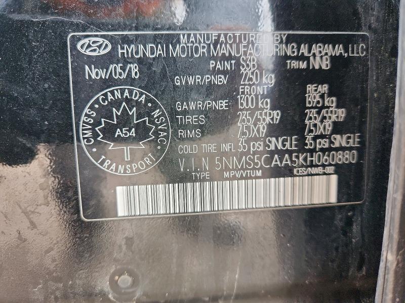 Aukcja sprzedaży 2019 Hyundai Santa Fe, vin: 5NMS5CAA5KH060880, numer aukcji: 48075436