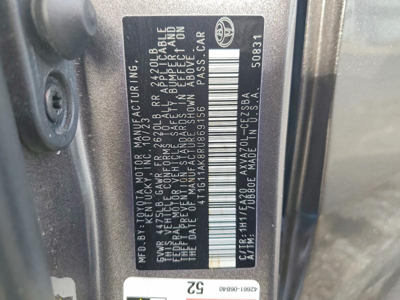 Продажа на аукционе авто 2024 Toyota Camry, vin: 4T1G11AK8RU869156, номер лота: 50618726