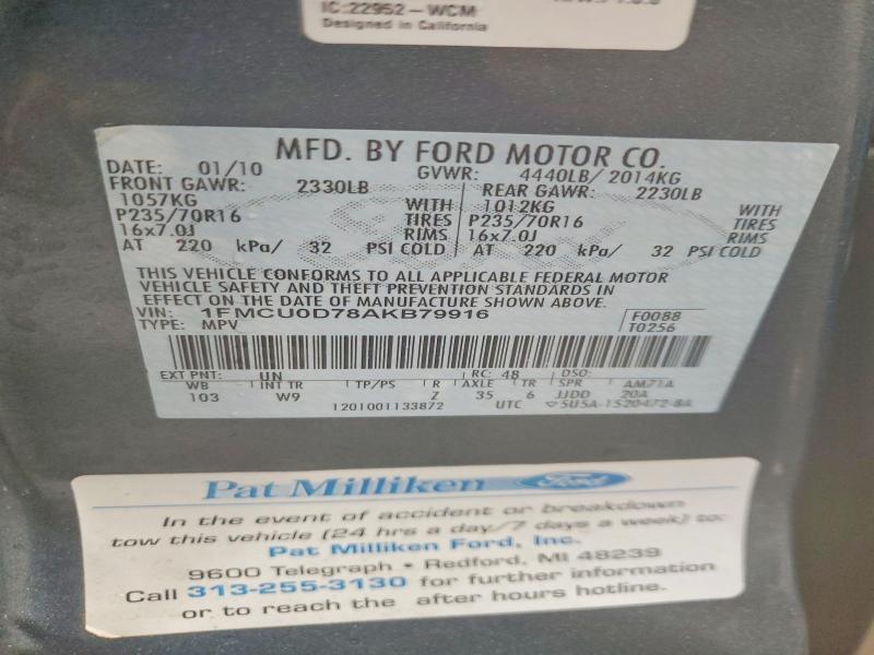 Aukcja sprzedaży 2010 Ford Escape, vin: 1FMCU0D78AKB79916, numer aukcji: 50254686