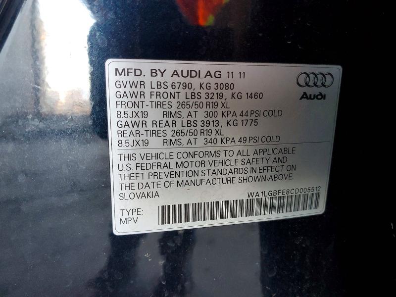 2012 Audi Q7 მანქანა იყიდება აუქციონზე, vin: WA1LGBFE8CD005512, აუქციონის ნომერი: 48819226