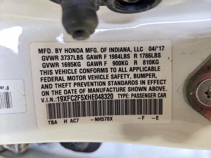 2017 Honda Civic მანქანა იყიდება აუქციონზე, vin: 19XFC2F5XHE048320, აუქციონის ნომერი: 51402936