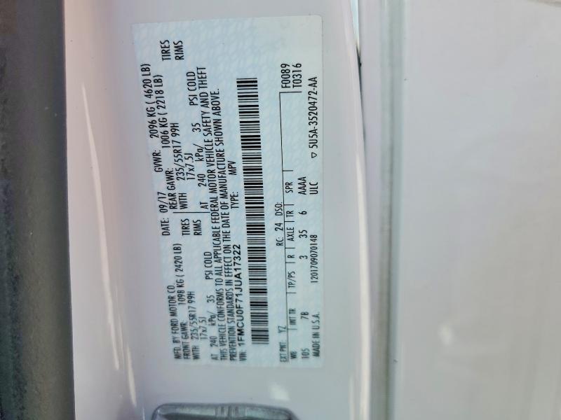 Продаж на аукціоні авто 2018 Ford Escape, vin: 1FMCU0F71JUA17322, номер лоту: 51096826